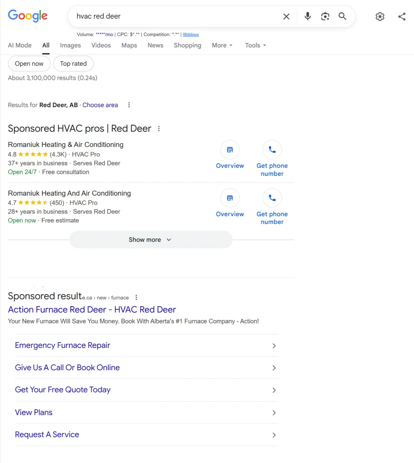Google HVAC Business Search Red Deer